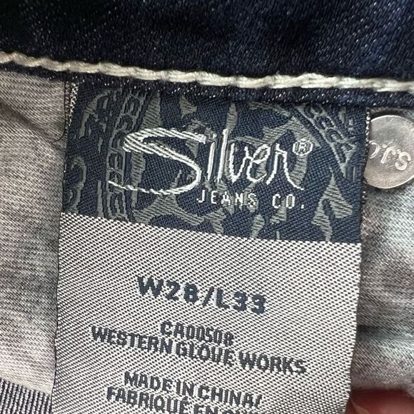 Silver Jeans Womens 28x33 Tuesday Boot Cut Low Rise Blue Denim Dark Wash Stretch - Picture 3 of 11